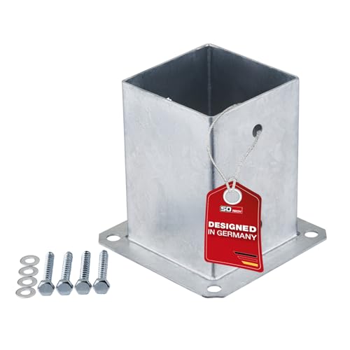 SO-TECH® Pfostenbeschlag Aufschraubanker, feuerverzinkter Stahl für Vierkantpfosten 100 x 100 mm, 152 mm Höhe, inklusive Holzschrauben