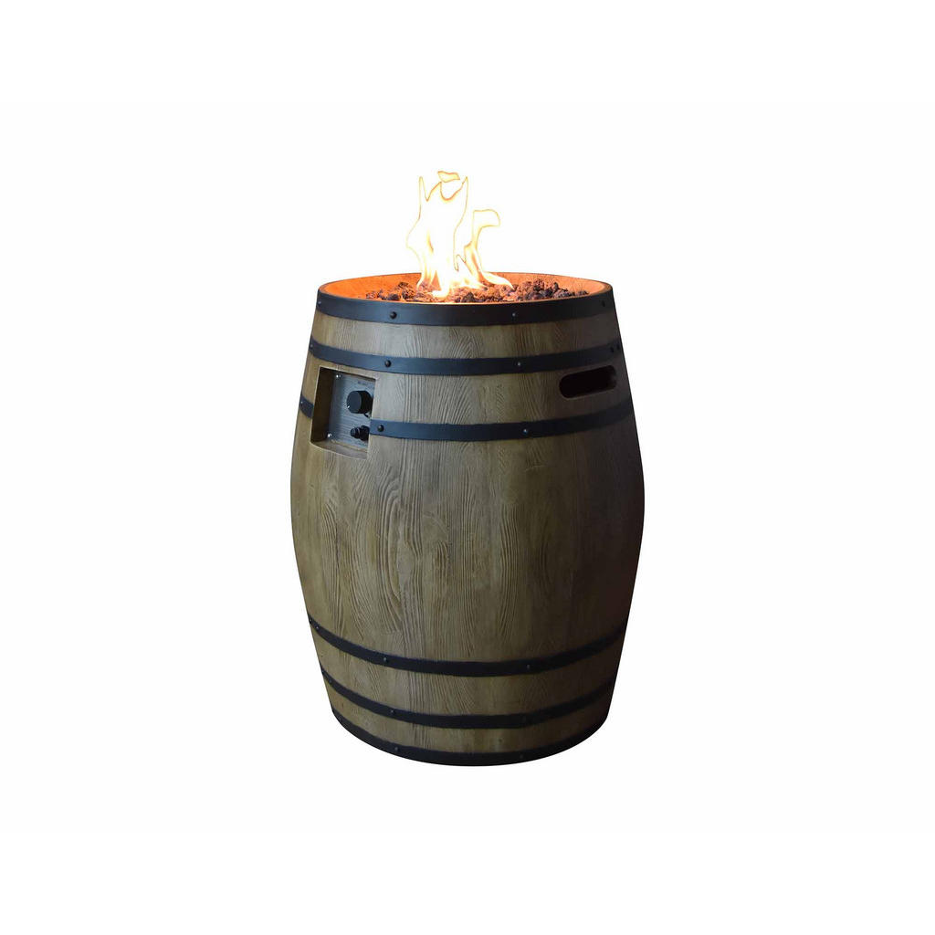 Elementi Feuerstelle Porvoo, Gas-Feuerstelle mit Holzfass-Optik, 68x80x68 cm, inkl. Umkippsicherung und Wetterschutzhaube