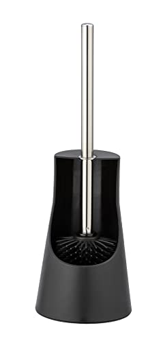 WENKO WC-Garnitur Arese, Toilettenbürstenhalter für das Badezimmer aus hochwertigem Kunststoff, inkl. selbstreinigendem Silikon WC-Bürstenkopf und Edelstahlstiel, Ø 12,3 x 38 cm, Schwarz