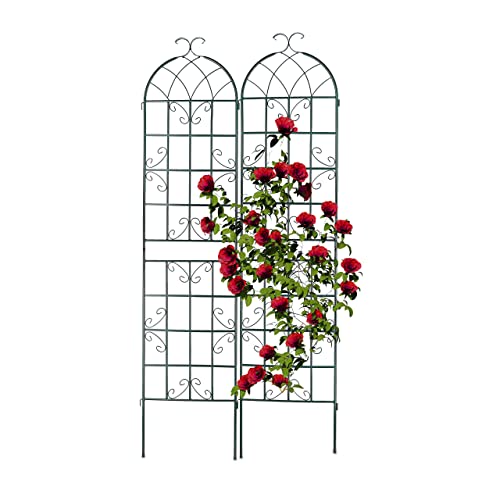 Relaxdays Rankgitter, 2er Set, Metall, HxB 220 x 50 cm, freistehende Rankhilfe für Kletterpflanzen, Rosenspalier, grün