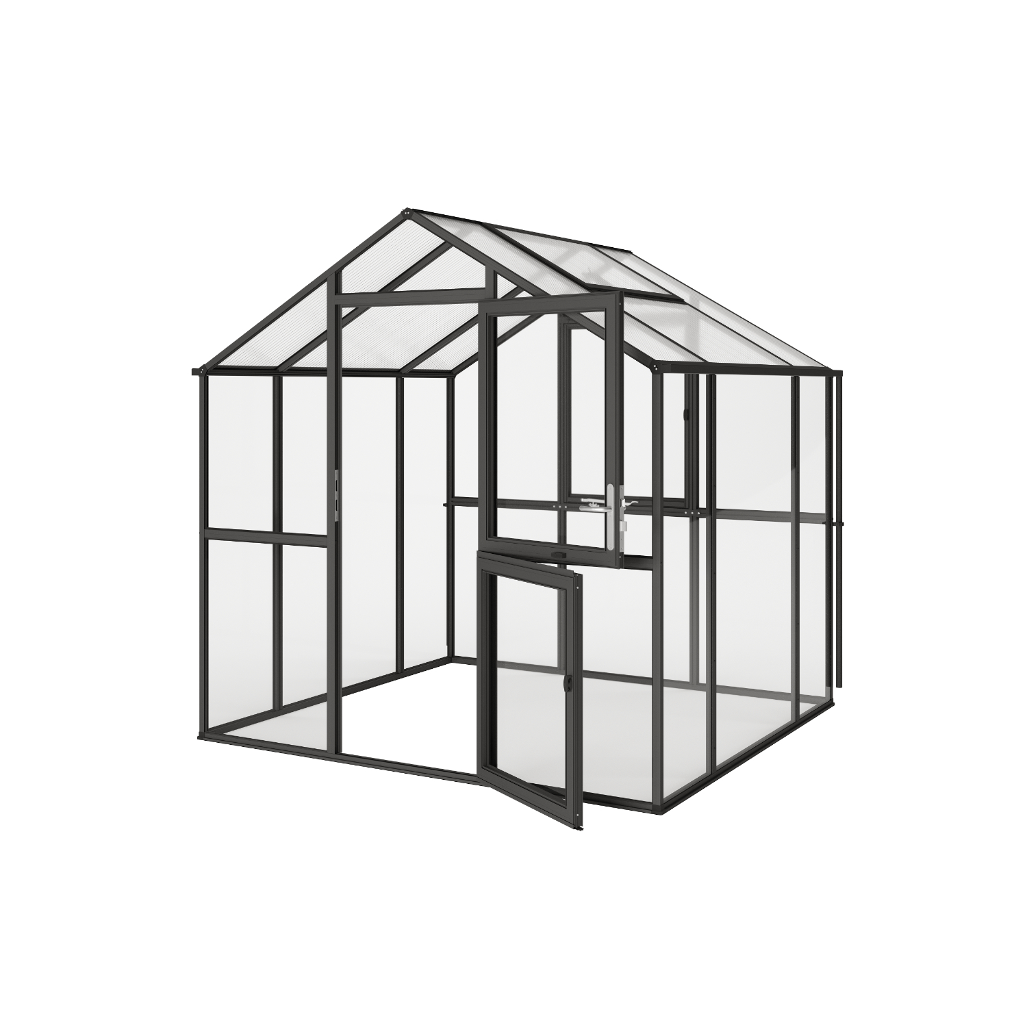 KGT Gewächshaus "Aptasia III-s", anthrazit-grau, 5,1 m² mit 4 mm ESG und 10 mm HKP, automatischem Fensteröffner