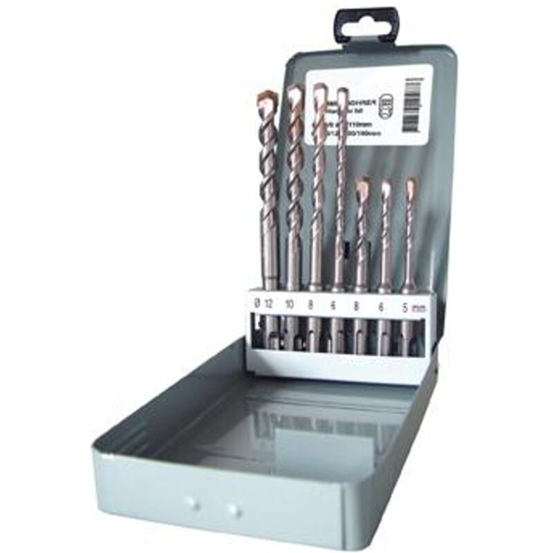 FORTIS Hammerbohrer-Satz SDS-plus 7-tlg. 5-12 mm, für Beton, Gasbeton/YTONG und Mauerwerk, Stahlblechkassette