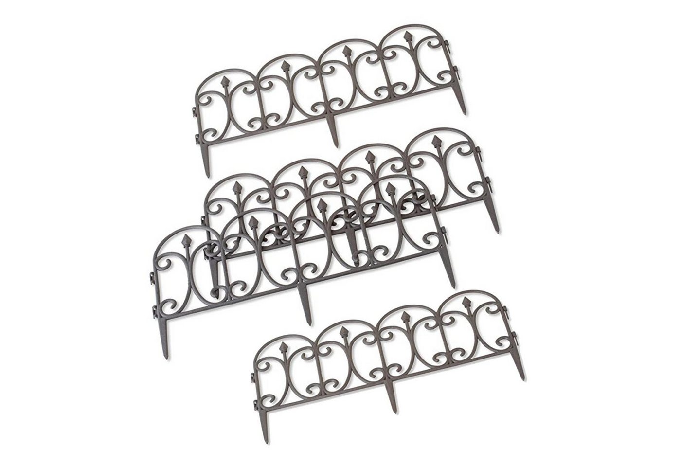 HTI-Living Beetbegrenzung Zierzaun Schnörkel Nessa, Set, 4 Zaunelemente, Beeteinfassung Beetbegrenzung, Witterungsbeständiger Kunststoff, 60,5 cm Breite, 32,5 cm Höhe, 9 cm Erdspieß