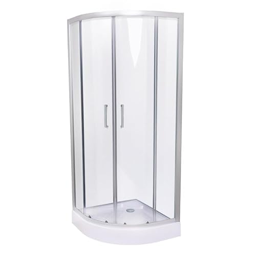 Belvit® Viertelkreis Duschkabine 90x90x200 cm mit Schiebetür, 4 mm ESG Klarglas, verchromte Profile, Antikalk Nano Beschichtung, inklusive Duschwanne, Eckmontage