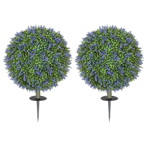 HOMCOM Künstlicher Lavendelbaum Set, 60 cm, UV-beständig, pflegeleicht, mehrfarbig, Kunststoff