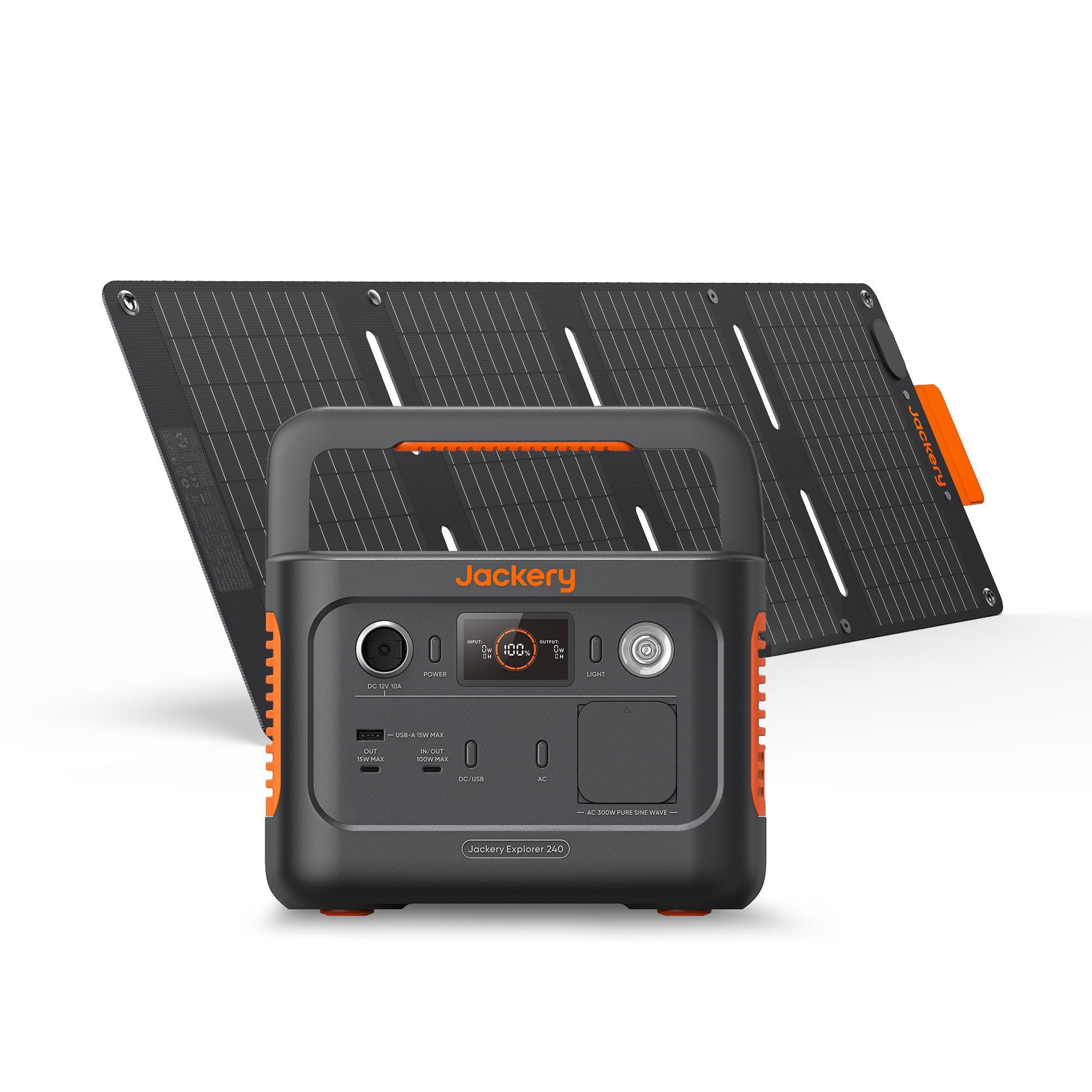 Jackery Explorer 240 v2, tragbare Powerstation mit 256Wh LiFePO4-Batterie, 40W Solarpanel, 300W AC & 100W USB-C-Ausgang für Outdoor und Notfälle