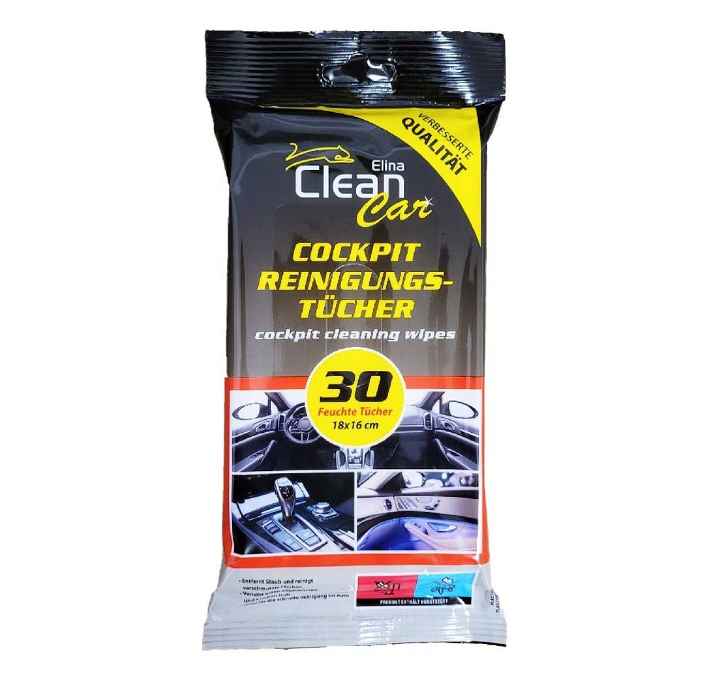 Jean Products Auto Cockpit Feuchttücher - Reinigungstücher Clean Car 30 Stück Cockpit-Reiniger