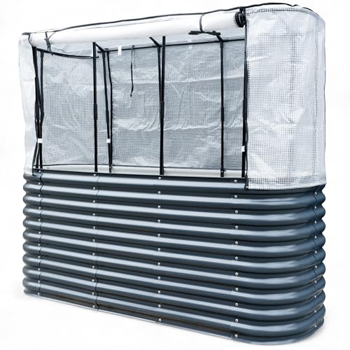 osoltus Hochbeet Garten Balkon mit integriertem Gewächshaus 195 x 60 x 170cm, anthrazit, stahlverzinktes & pulverbeschichtetes Metall, witterungsbeständig, inkl. Edelstahlschrauben, Schädlingsschutz