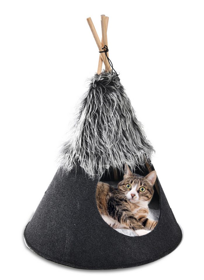 HEIM Katzenzelt "Love", formstabiles Heimtier-Tipi aus trendigem Filz, mit herausnehmbarem Plüschkissen, 50 cm Durchmesser, 70 cm Höhe, waschbar bei 30 Grad