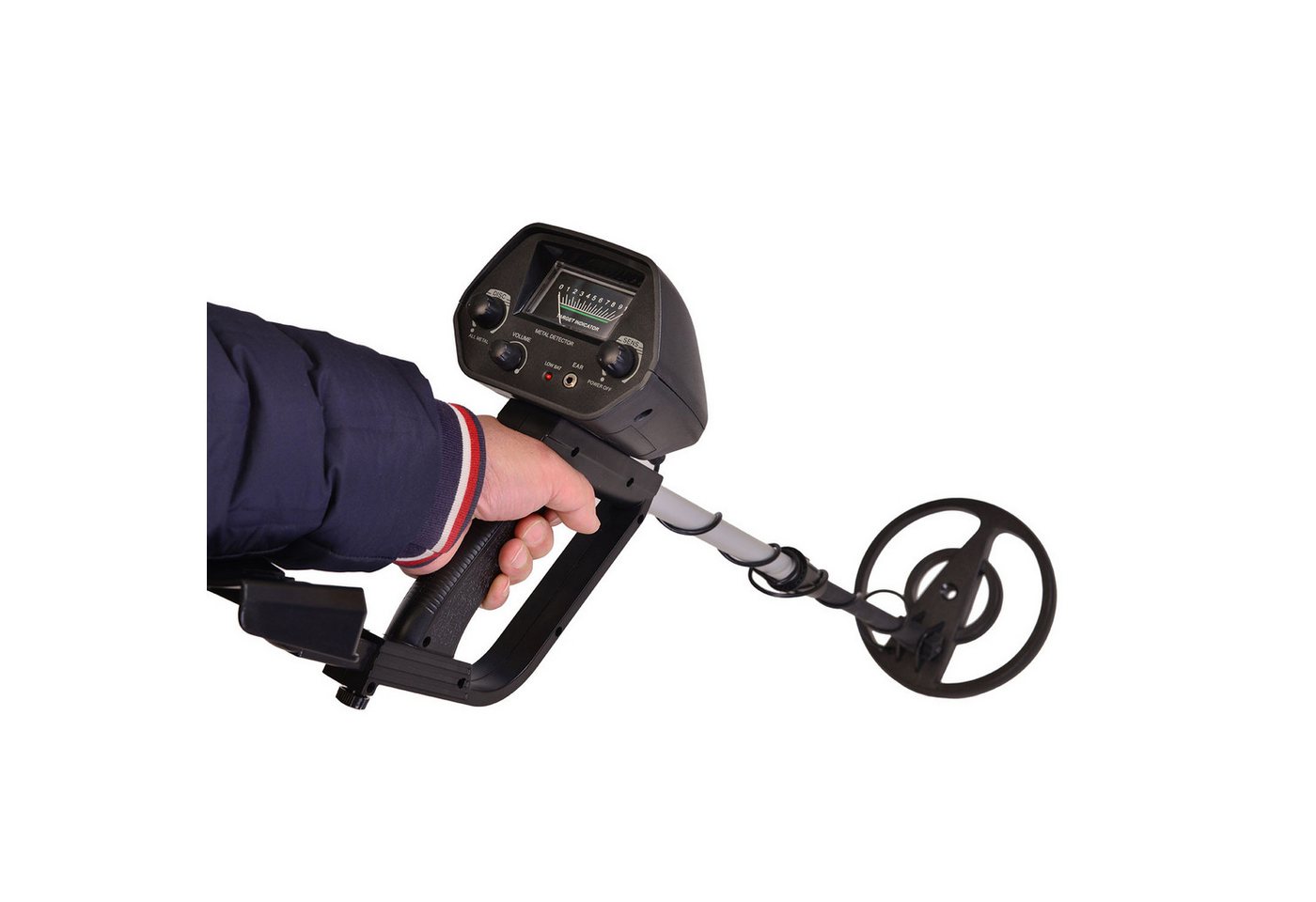 Denver MET-117 Metalldetektor, präzise Ortung mit wasserdichter Suchspule, ergonomisches Design, schwarz