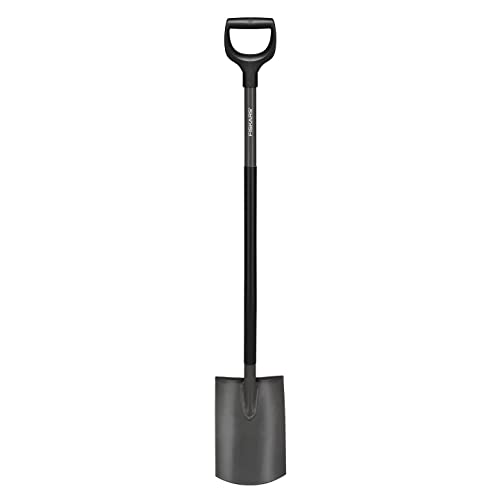 Fiskars Gärtnerspaten, Rund, Spaten für weiche, steinarme Böden, Länge: 125 cm, Hochwertiger Borstahl, Grau/Schwarz, Ergonomic, 1070640