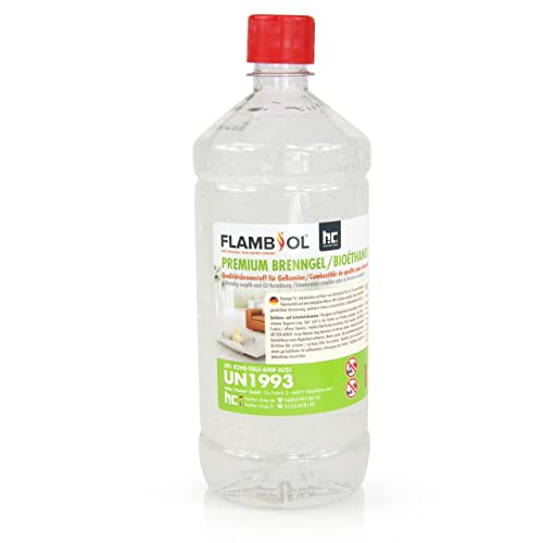 6 x 1 L FLAMBIOL® Premium Brenngel für Brenngel Dekofeuer, Lampe und Kamin - Neue REZEPTUR DICKFLÜSSIGES Gel (6 x 1 L)