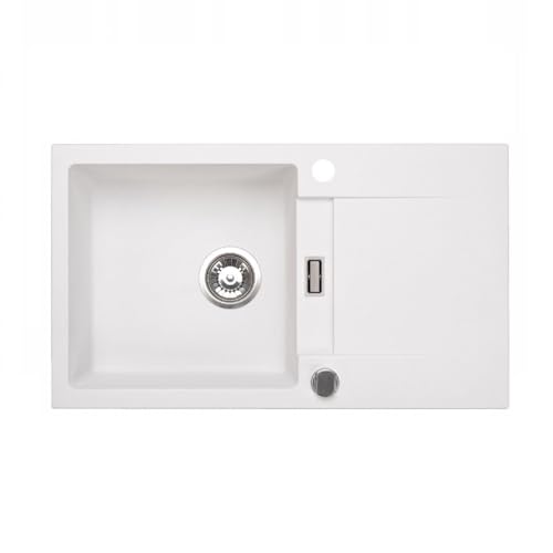 QLS Küchenspüle RUNNER 76 x 44 cm, Granit-Spülbecken mit automatischem Siphon, kratzfest und hitzebeständig, verschiedene Farben verfügbar