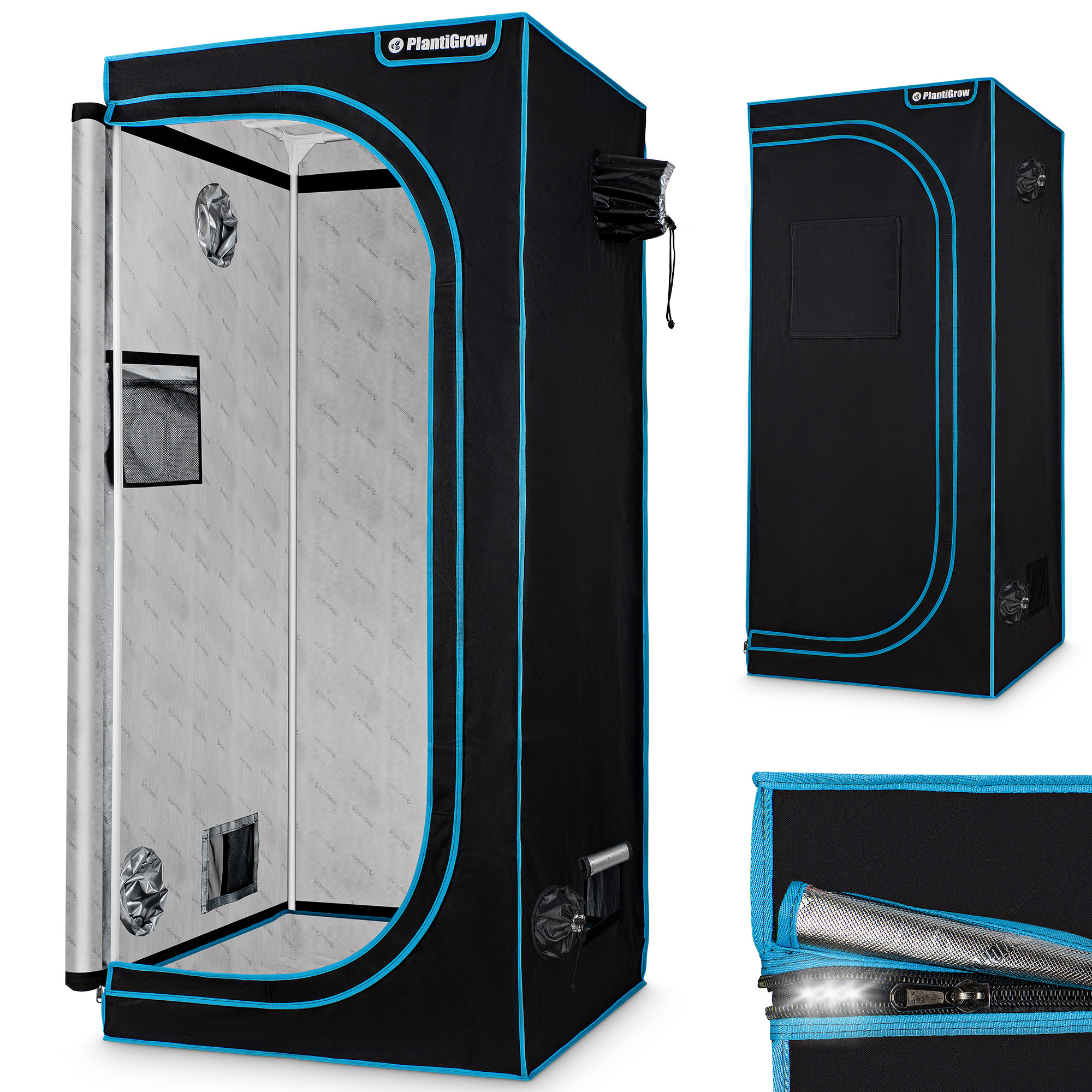PlantiGrow Growbox 120x60x180, Indoor Gewächshaus mit stabilem Metallrahmen und lichtundurchlässigem Stoff, für optimales Pflanzenwachstum