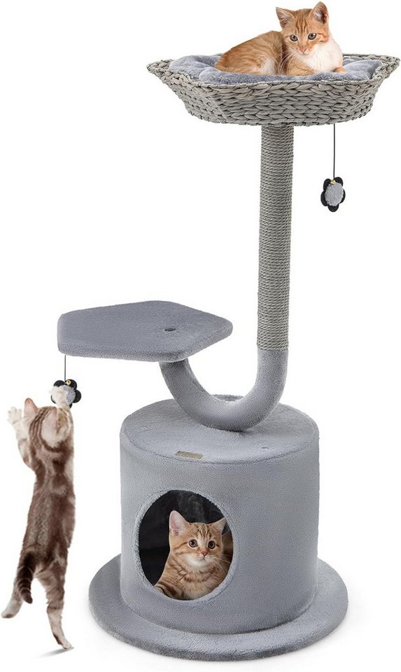 KOMFOTTEU Kratzbaum 106 cm, Katzenhaus Aktivitätszentrum in Grau, mit pentagonaler Plattform und privatem Condo - Preisvergleich