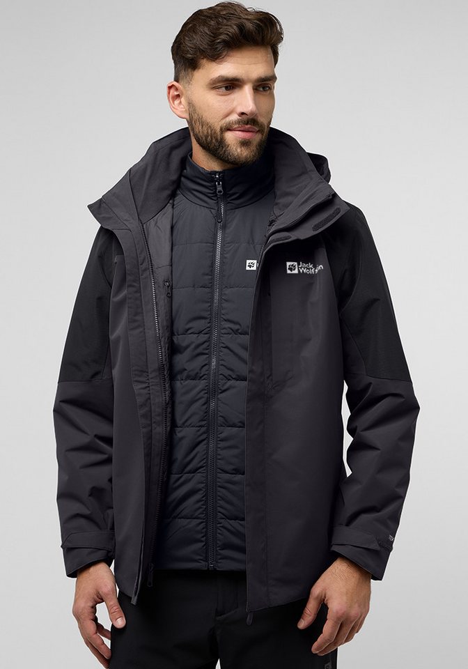 "Jack Wolfskin 3-in-1-Funktionsjacke ROMBERG 3IN1 JKT M, wasserdicht, winddicht, atmungsaktiv, TEXAPORE CORE, PRIMALOFT BLACK RISE, nachhaltig, blau"