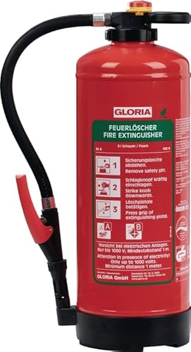 Gloria SKA+ 9 PRO, 9l Schaumfeuerlöscher – Fluorfrei für Brandklassen A, B – mit Wandhalterung und Prüfplakette