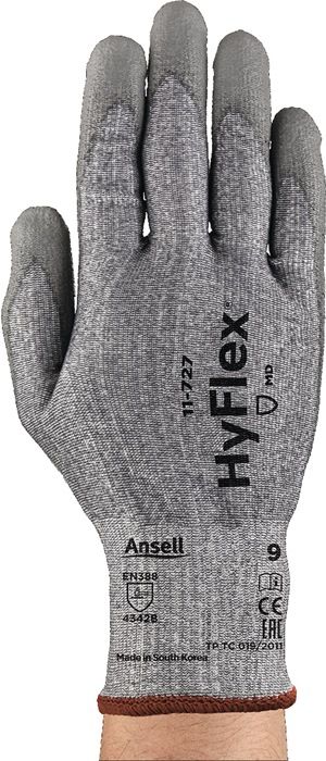 Ansell HyFlex® 11-727 Schnittschutzhandschuhe, Größe 11, grau, EN 388 Kat. II, hoher Schnittschutzlevel B, ausgezeichnete Flexibilität und Passform