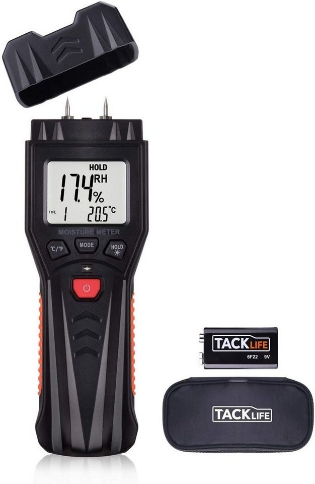 TACKLIFE Feuchtigkeitsmesser MWM03, Digitales Feuchtigkeitsmessgerät mit 3-in-1 Funktion und LCD Display