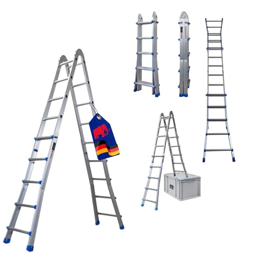 PROREGAL Apollo 3-in-1 Aluminiumleiter, Mehrzweckleiter mit 4x5 Sprossen, bis zu 5m Höhe, Traglast 150kg, klappbar, Silber