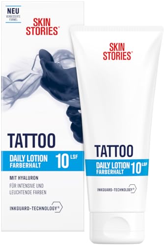 Beiersdorf SKIN STORIES Daily Lotion (100 ml), feuchtigkeitsspendende Tattoo Creme mit InkGuard-Technology®, Hyaluron und LSF 10 für intensive Farben und Farberhalt