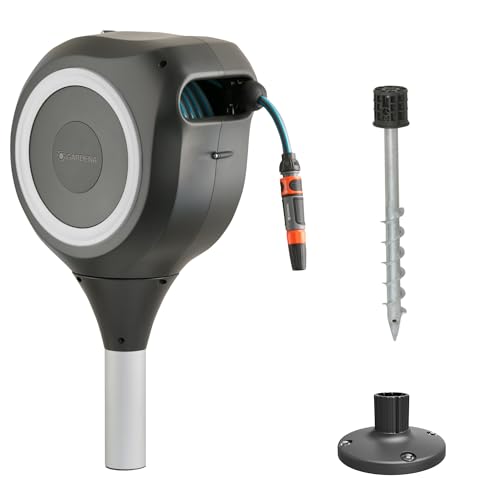 GARDENA Garten-Schlauchbox RollUp M (weiß), 20 m Schlauch, schwenkbare Box mit integrierter Schlauchführung, UV- und Frostschutz, inklusive Erdspieß und Montagehilfe (18616-60)