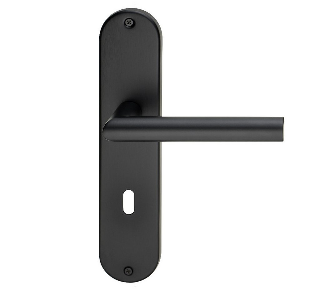 MeinTürgriff Drückergarnitur Liverpool, Edelstahl Langschild mit schwarz, für Innentüren, inklusive Befestigungsmaterial und Bohrschablone