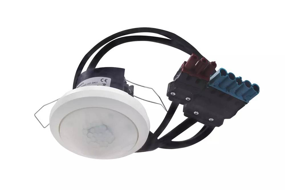 Theben 2010314 DALI Präsenzmelder, PIR Bewegungsmelder mit Erfassungsbereich 30 x 5 m, Kabel und Wieland Stecker, weiß