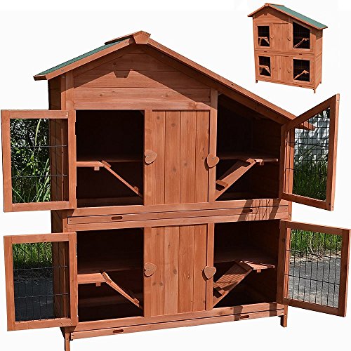 Melko Hasenstall Kleintierhaus 4 Etagen, 113 x 128 x 55 cm, aus Holz, braun, inkl. 4 Rampen