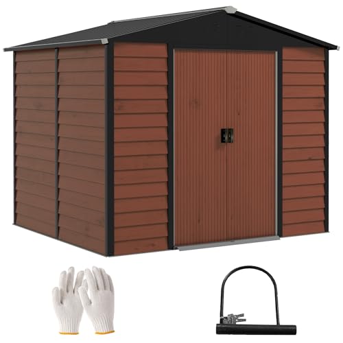 Outsunny Gerätehaus 4,4 m², Gartenhaus mit Pultdach, Schiebetür, Fundament, Stahlkonstruktion, wetterfest, Teak