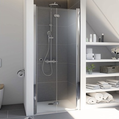 Breuer Drehfalttür für Nische Elana Komfort 100 cm Anschlag rechts, Klarglas, Profilfarbe silber