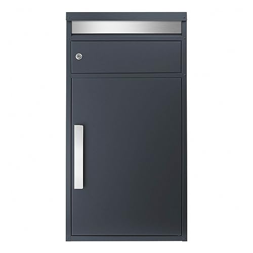 Paketbriefkasten XXL anthrazit, Briefkasten mit Paketbox, MOCAVI PBox 65F Design-Paketkasten, rostfrei modern matt extra großer Standbriefkasten, freistehend oder Wandmontage, Paketbox RAL 7016