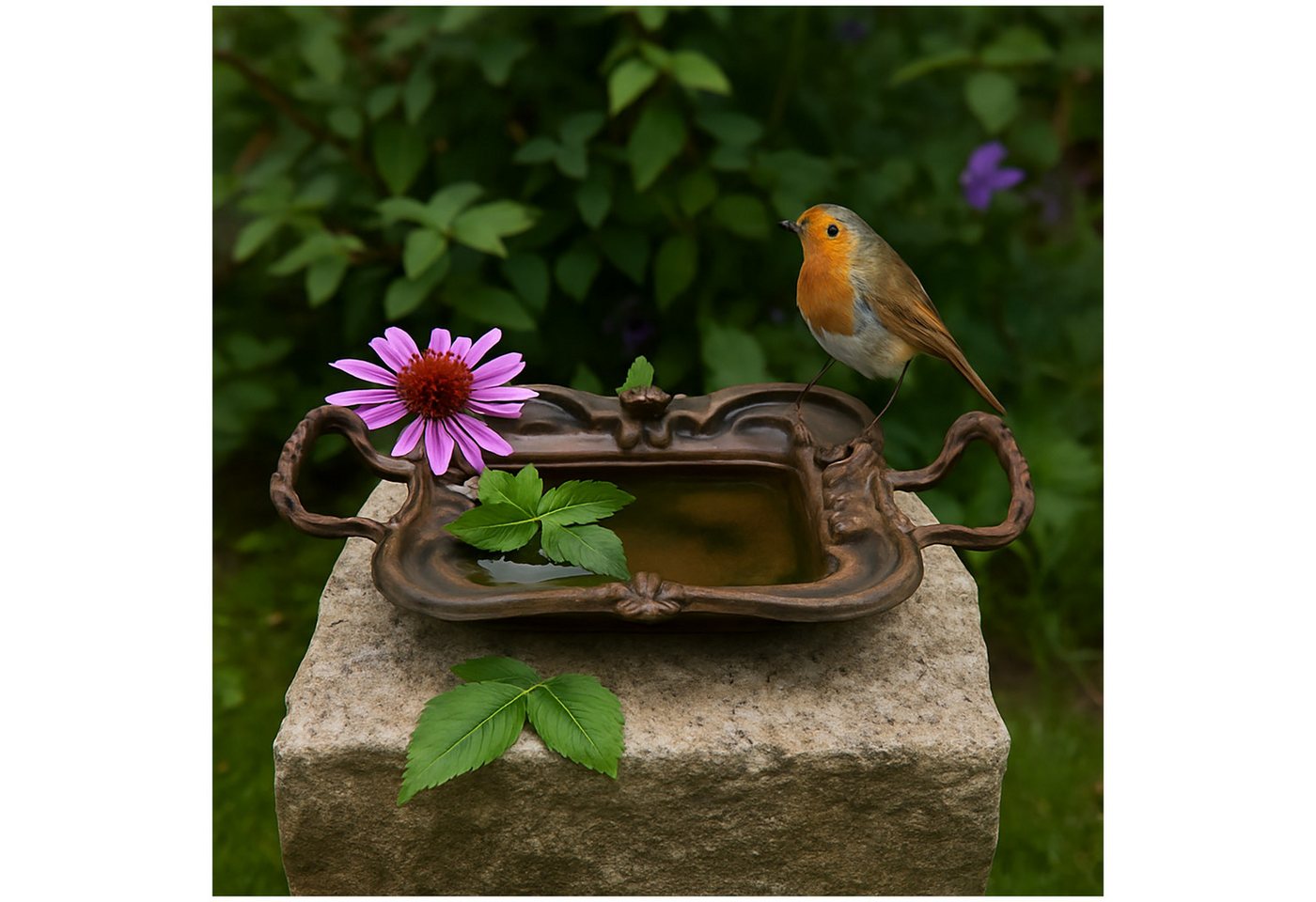 HTI-Living Vogeltränke aus Metall, rustikale Futterstelle in Rostoptik, 28,5 x 5 x 18 cm, antik nostalgisches Design