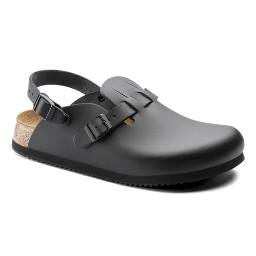 Birkenstock Kay, Herren Hausschuhe aus Naturleder, schwarz, mit anatomischem Fußbett und rutschhemmender Sohle, Größe 43