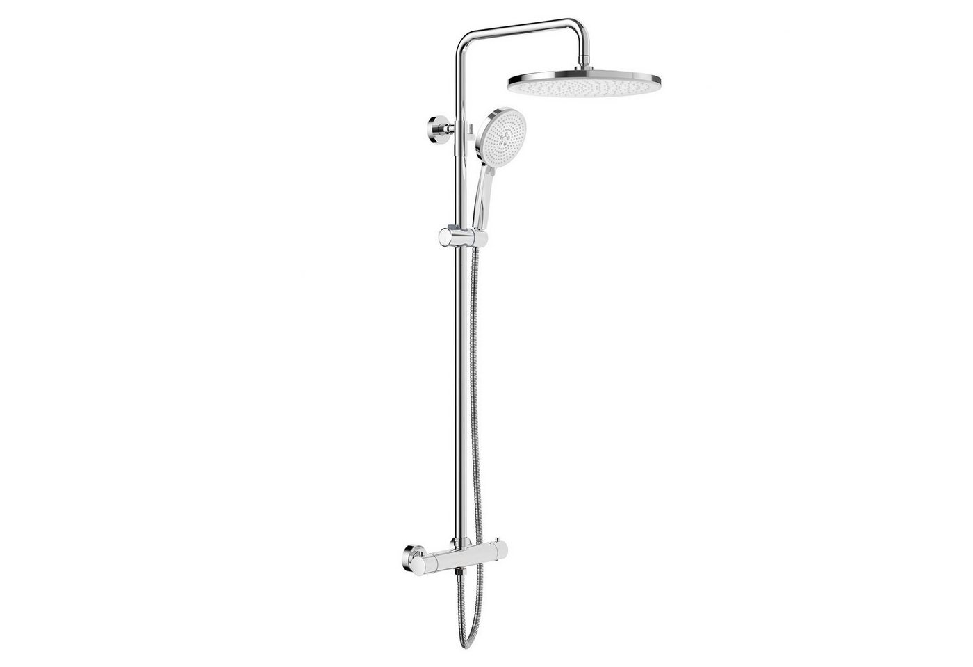 Rainsworth Duschsystem mit Thermostat, 3 Strahlart(en), komplett-set, 92-126 cm Duschstangen Edelstahl Duschamaturenset Wassersparend, runde Regendusche 30cm, 3 Strahlarten, höhenverstellbare Duschstange, Sicherheits-Thermostat