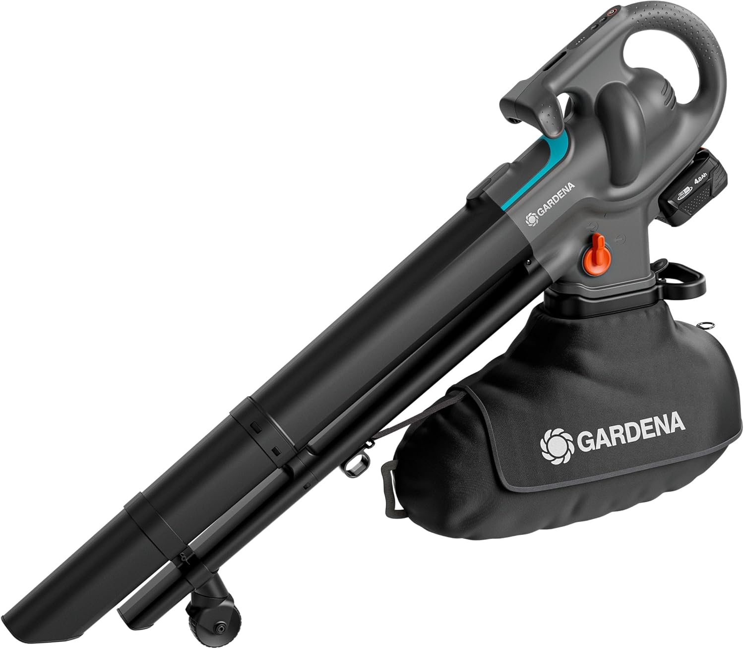 Gardena Akku-Laubsauger/-Bläser PowerJetCollect 18V P4A, kabelloses Multifunktionswerkzeug mit Saug- und Blasfunktion, inkl. Schultergurt und PowerBoost-Modus, Metall-Laufrad, 360-Grad-Rad, P4A Ready-To-Use Set