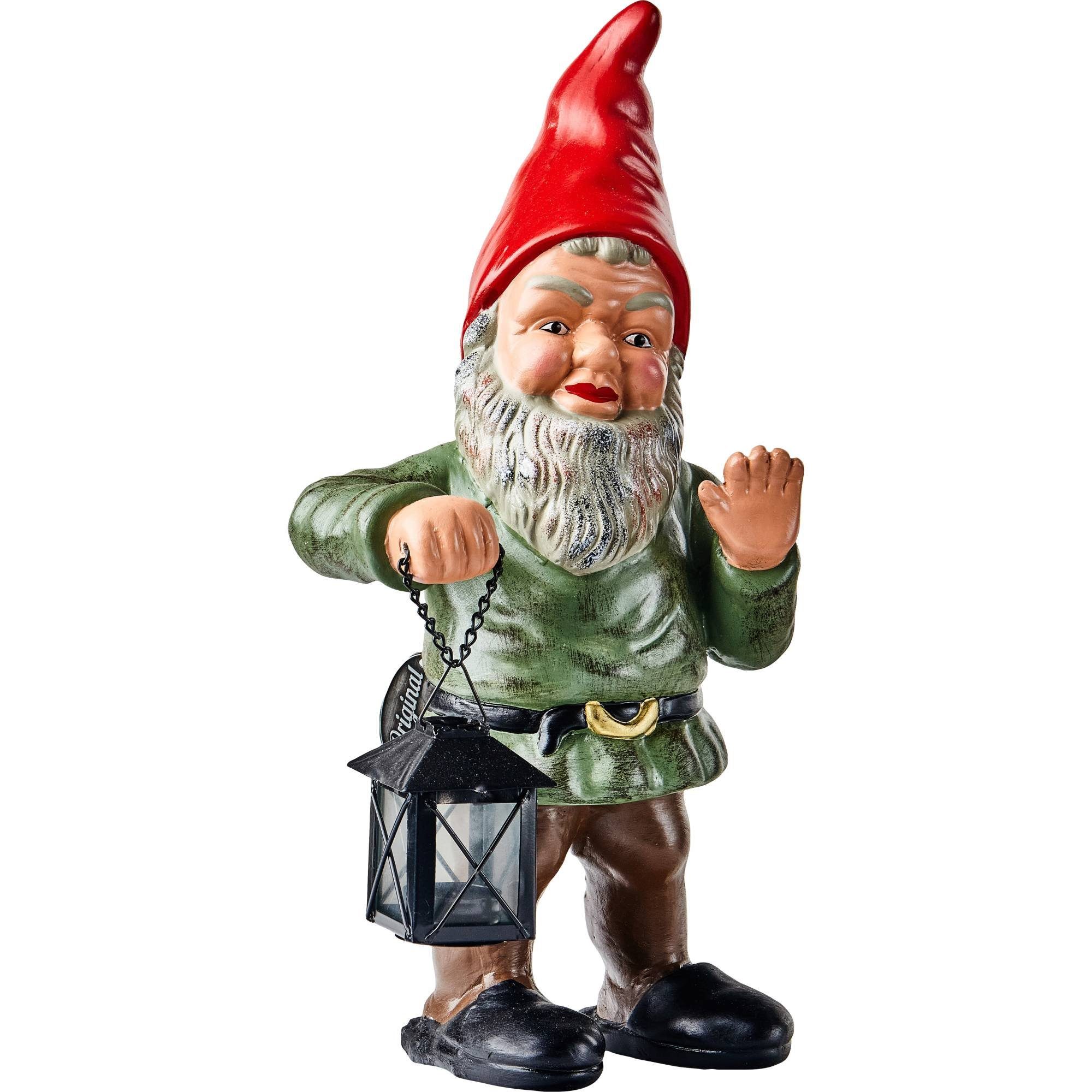 Heissner Original HEISSNER Gartenzwerg 'Waldemar', Gartenwächter-Zwerg mit Laterne, 17 x 12 x 34 cm