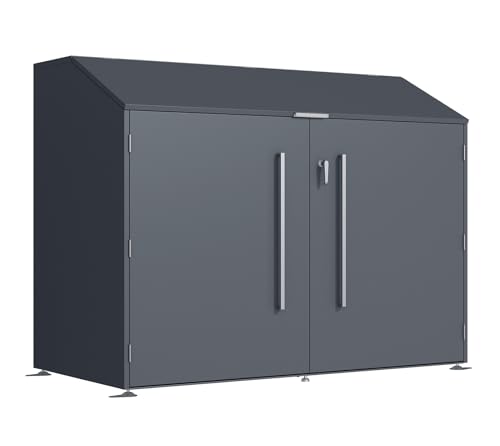 Westmann Linea Fahrradgarage Metall für 4 Fahrräder, abschließbar, mit Doppeltür & Deckel, Gasdruckfedern, 200x100x154 cm, pulverbeschichtet, Anthrazit