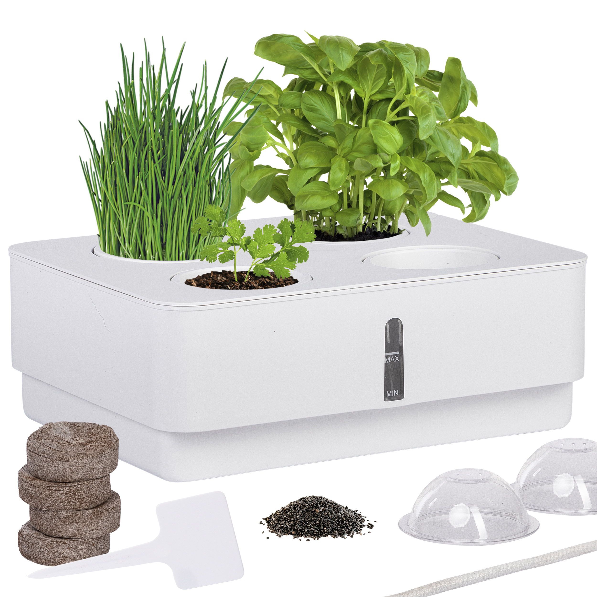 ONVAYA Zimmergewächs Anzucht Set , Zimmer Gewächshaus inkl. Kokoserde und Saatgut , Kleines Gewächshaus mit Smart Bewässerungssystem Zimmergarten