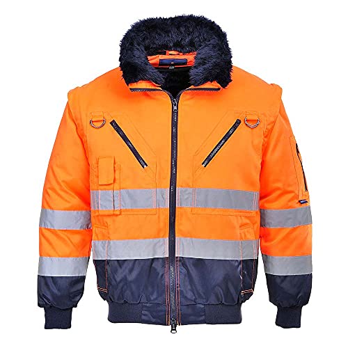 PORTWEST Warnschutz Jacke 3-in-1 Pilotjacke Ärmel u Futter orange-marine