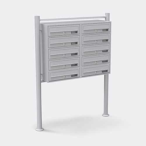 10er Briefkastenanlage silberfarben 2x5 Fächer Standbriefkasten Postfach Briefkasten Postkasten