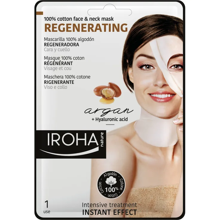 Village Vil Argan Face&Neck Mask Regenerate, 100 % Baumwollgewebe mit Serum getränkt, Schutz vor negativen Umwelteinflüssen, mit Omega 3 und Omega 6 Fettsäuren und Antioxidantien