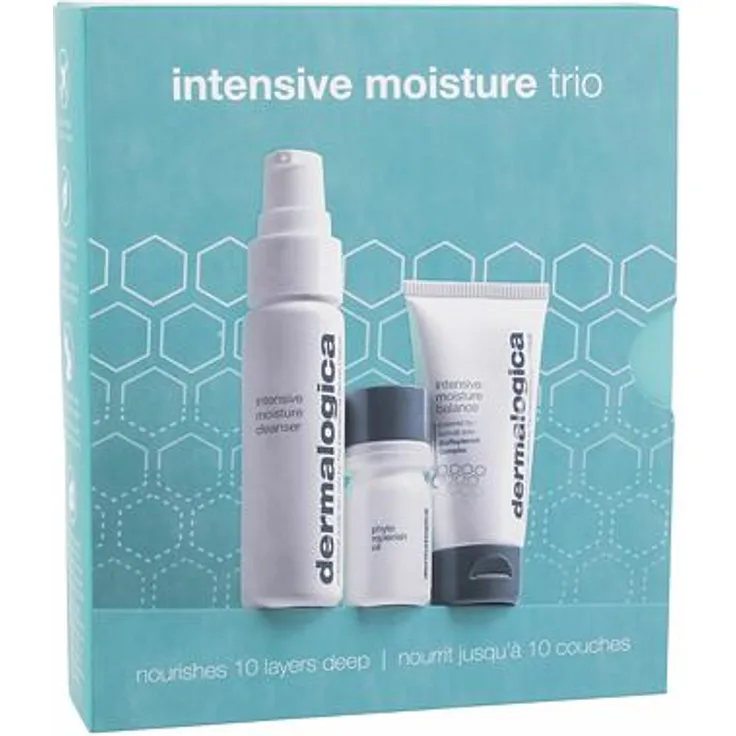 Dermalogica Intensive Moisture Trio set Feuchtigkeitsspendende Creme Intensive Moisture Balance 15 ml + reinigende Gesichtsmilch Intensive Moisture Cleanser 30 ml + Gesichtsserum Phyto Replenish Oil 4 ml für Frauen