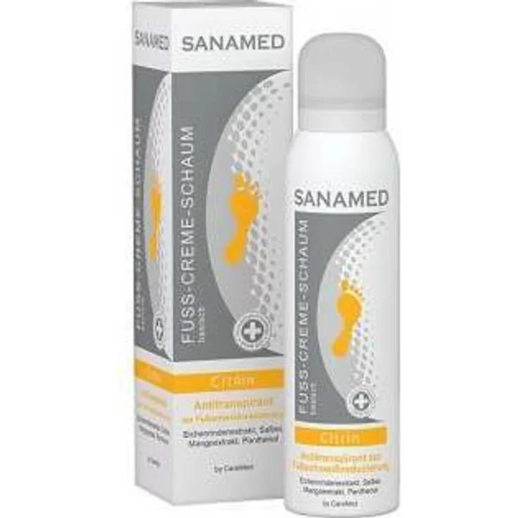 Sanamed Fuß Creme Schaum, Citrin, Fußdeo bei Schweißfuss, mit Panthenol, Salbei 150 ml