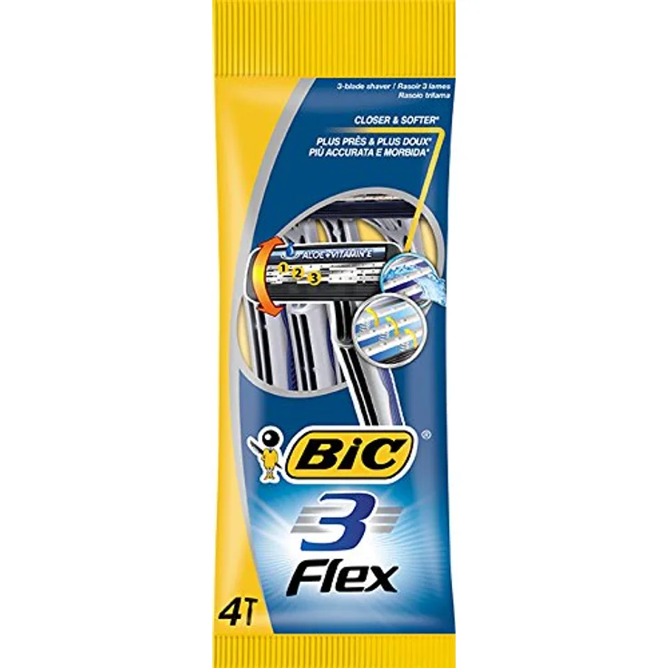 BIC 3 Flex Rasierer Set Männer, 3 Klingen, Für empfindliche Haut, 4 Stück