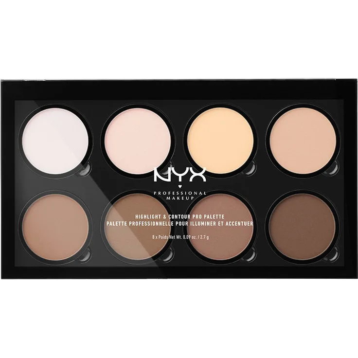 NYX Highlight & Contour Pro Palette 8 x 2,7 g, für einen strahlenden Teint