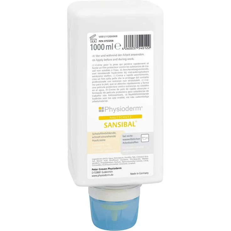 Physioderm Sansibal Hautschutz Creme Hautcreme Silikonfrei 1000 ml