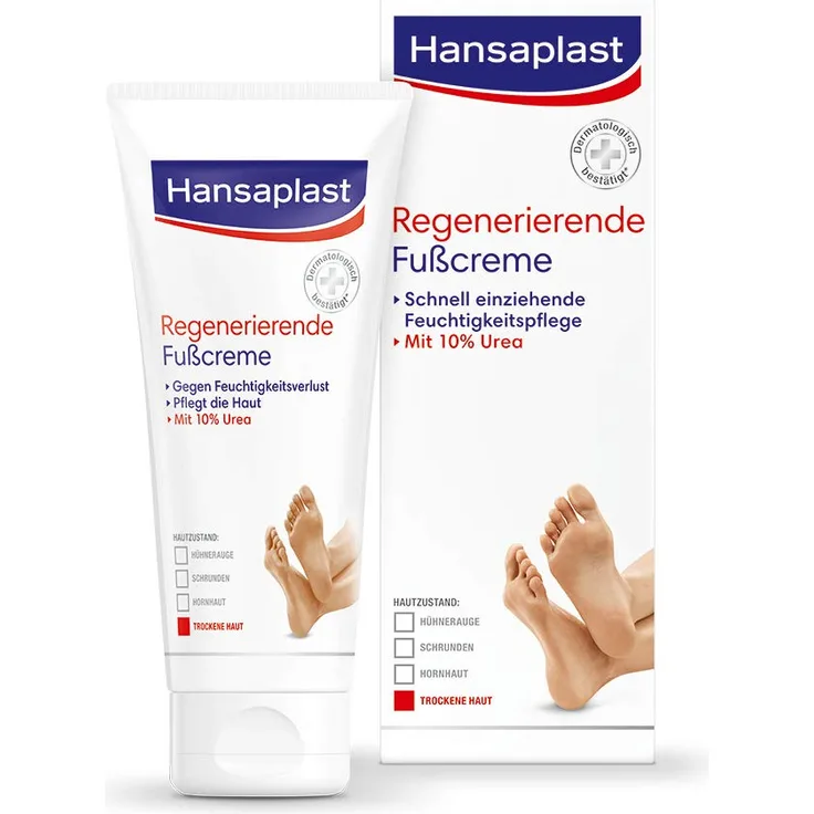 Hansaplast Regenerierende Fußcreme 100 ml, Fußpflege Mit Urea Für Trockene Und Raue Füße, Feuchtigkeitscreme Für Die Füße Schã?Tzt Vor Hornhautbildung 