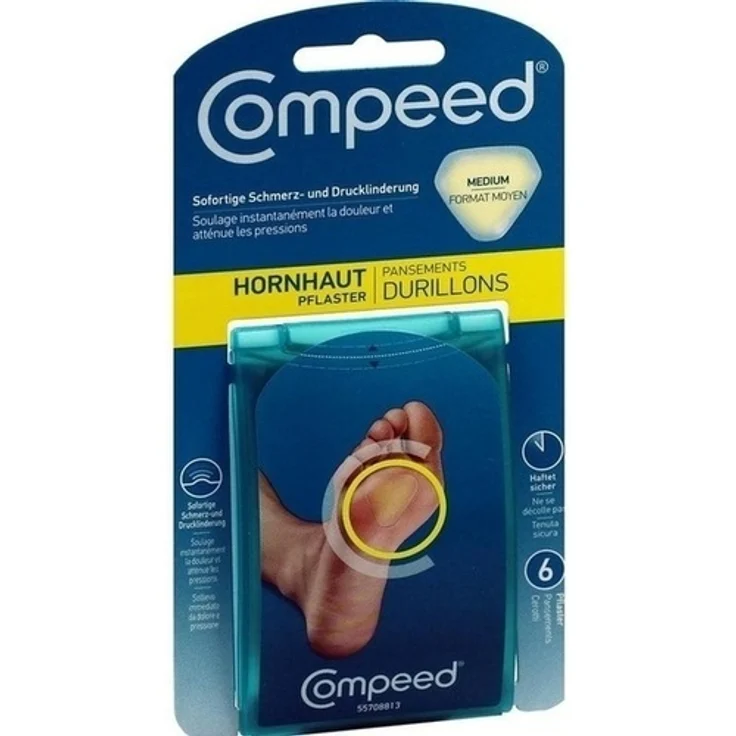 Compeed Hornhautpflaster Medium, Hydrokolloid-Pflaster gegen starke Hornhaut an den Füßen, 6er Pack – Bild 1