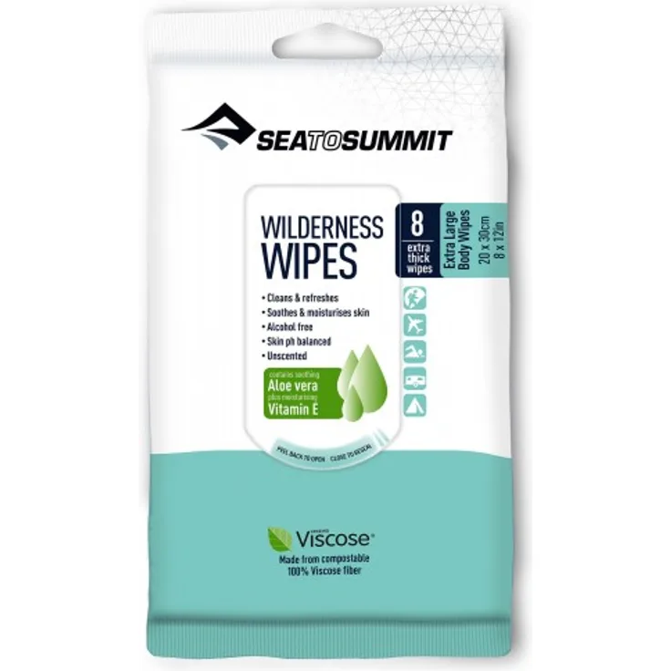 Sea To Summit Wilderness Wipes Extra Large Feuchttücher 100 % Viskose duftfrei & alkoholfrei 8 Stück
